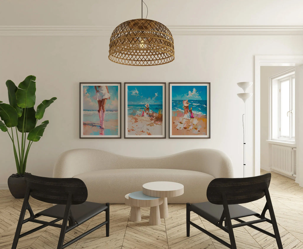 Colourful Prints | Coastal Beach Girl Art Prints | Painterly Seaside Decor (Set of 3) wall art print, modern home decor, unframed artwork by Nomad & Nest