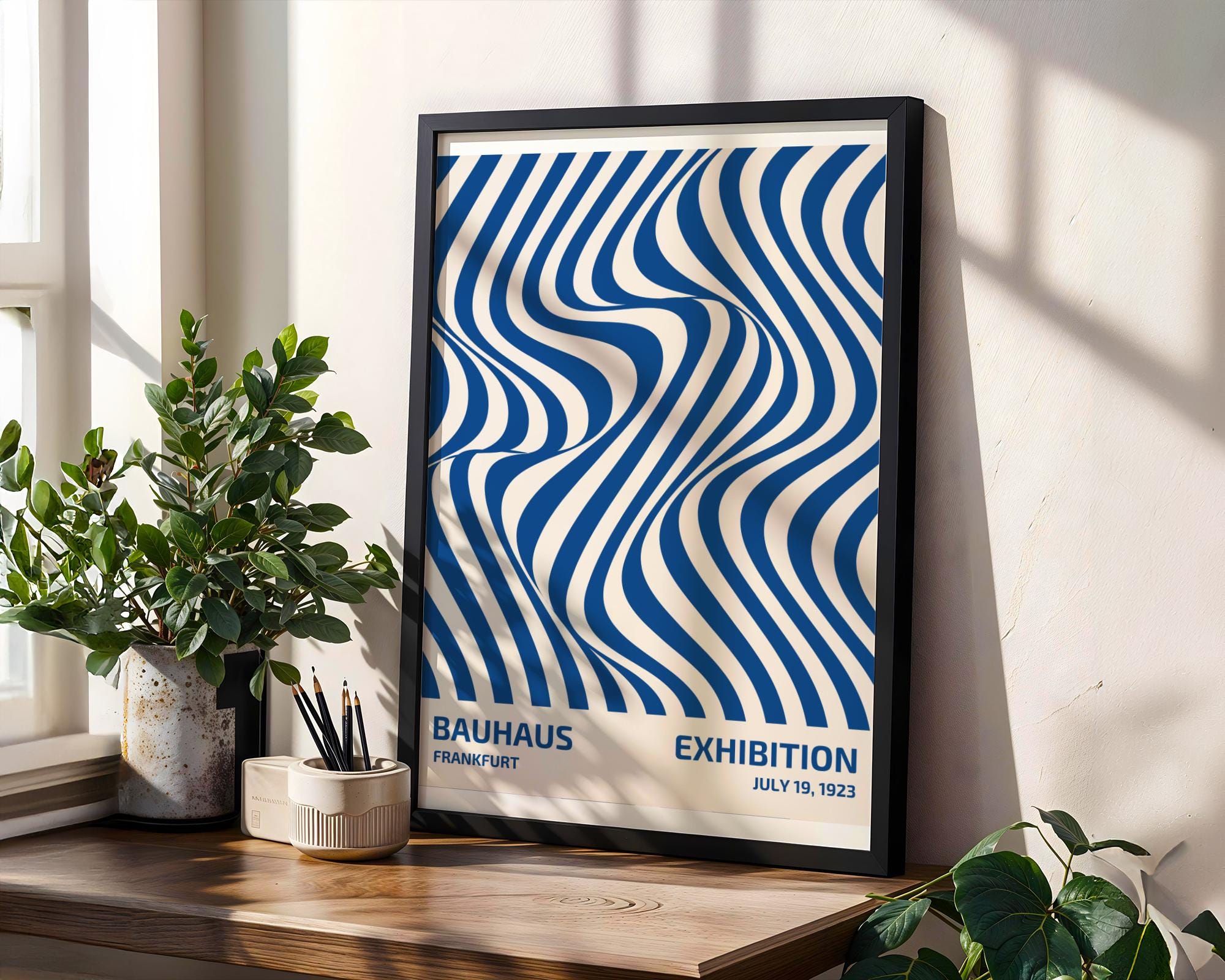 Bauhaus Poster Exhibition Art Print | Blue Wavy Geometric wall art print, modern home decor, unframed artwork by Nomad & Nest