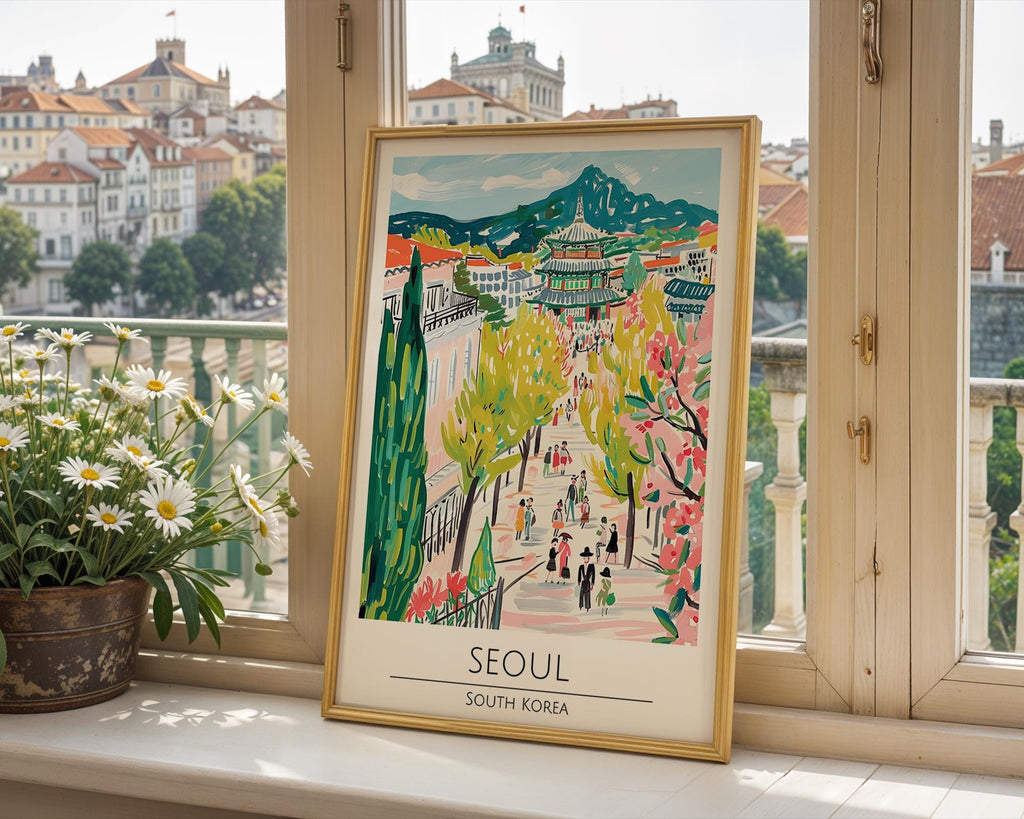 Seoul Cherry Blossom Art Print | South Korea Travel Poster wall art print, modern home decor, unframed artwork by Nomad & Nest