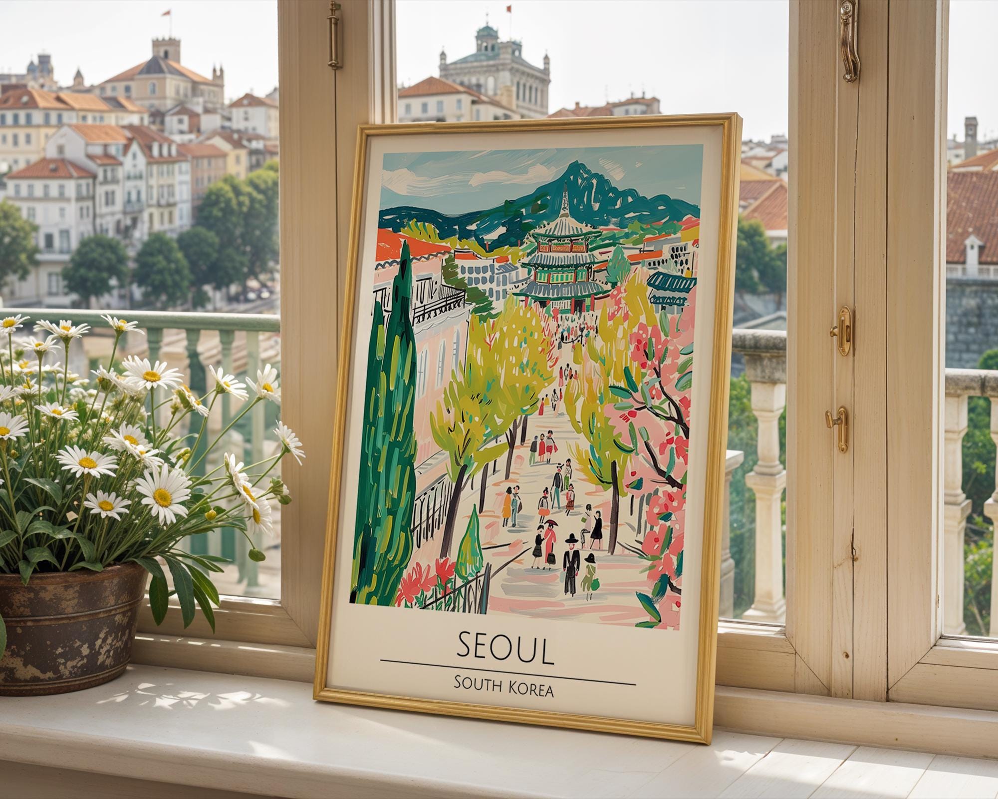 Seoul Cherry Blossom Art Print | South Korea Travel Poster wall art print, modern home decor, unframed artwork by Nomad & Nest