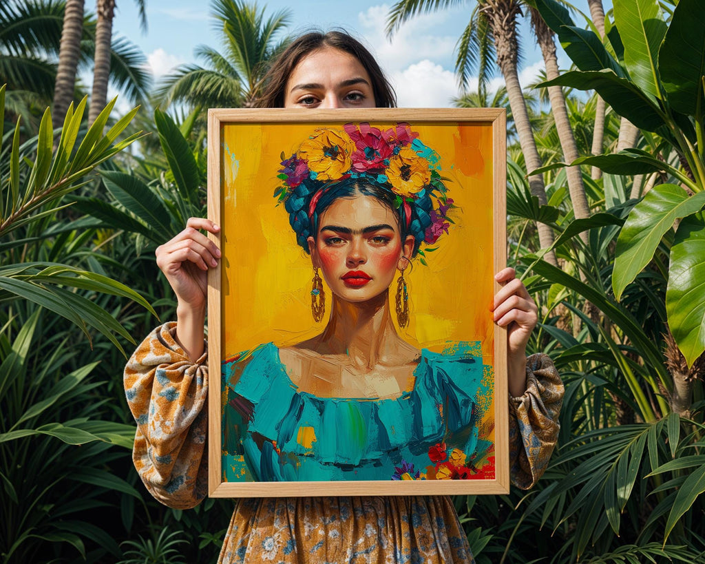 Colourful Prints | Frida Kahlo Art Print |  Floral Portrait, Boho Decor wall art print, modern home decor, unframed artwork by Nomad & Nest