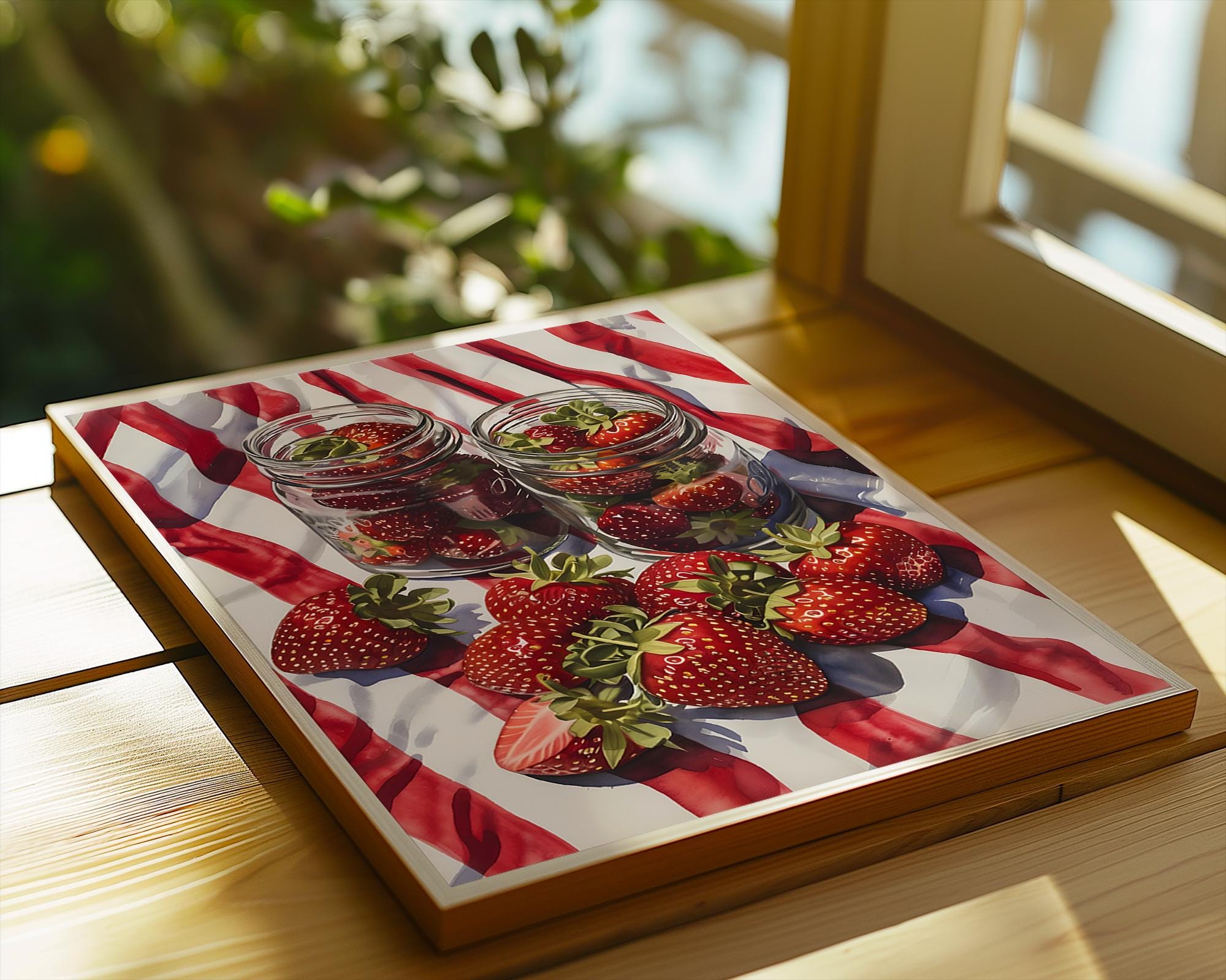 Colourful Prints | Strawberry Still Life Art Print | Summer Fruit Kitchen Decor wall art print, modern home decor, unframed artwork by Nomad & Nest