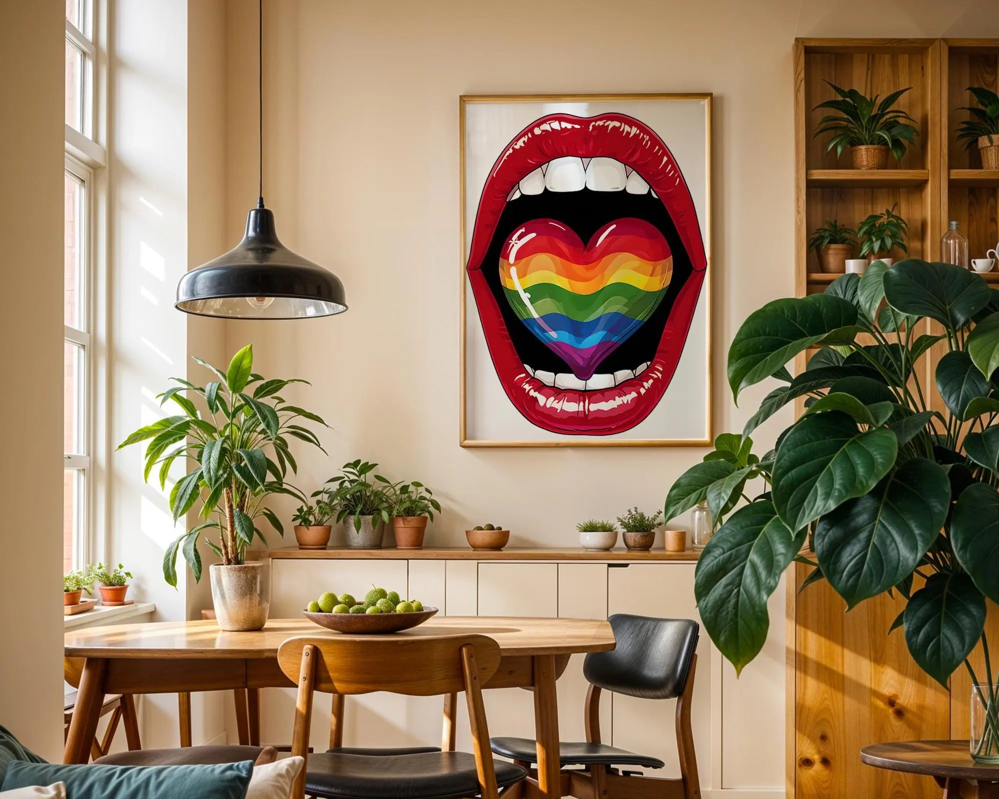 Positive Emotion | Rainbow Lips Wall Art | Pride Pop Art Print | Bold LGBTQ+ Statement Poster wall art print, modern home decor, unframed artwork by Nomad & Nest