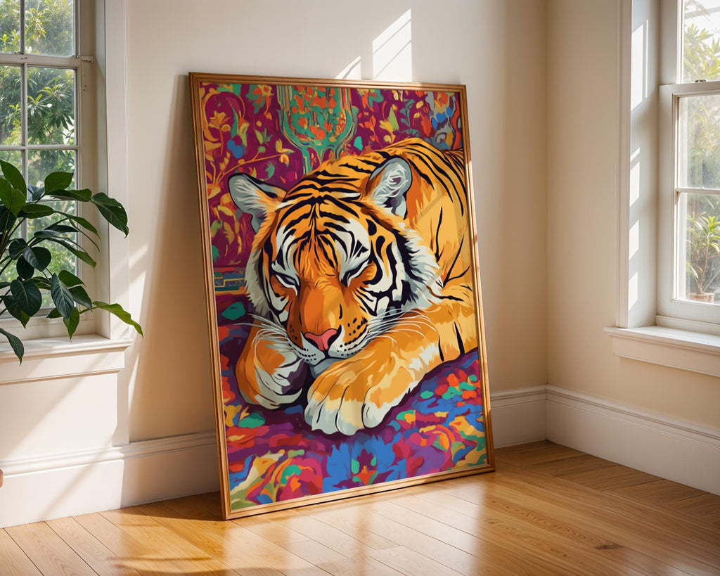 Sleeping Tiger Art Print | Bohemian Jungle Home Decor wall art print, modern home decor, unframed artwork by Nomad & Nest