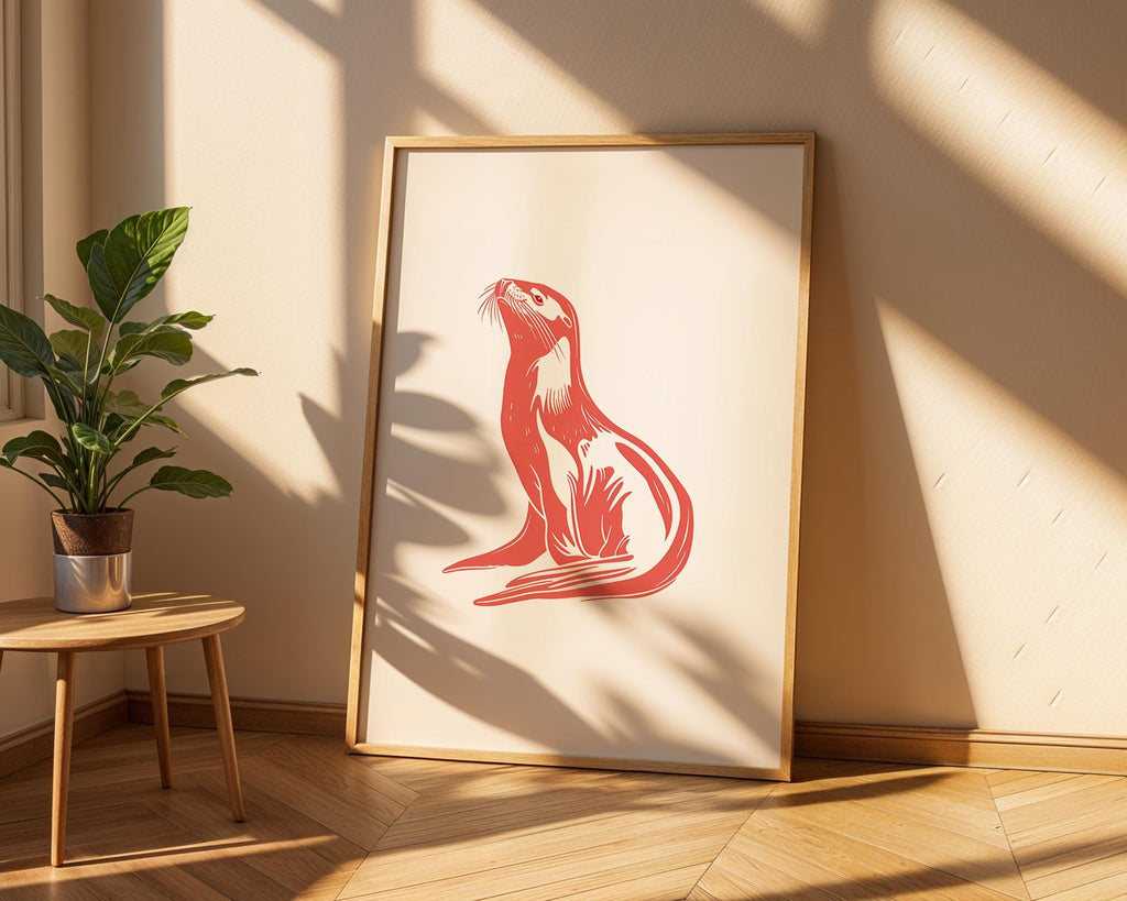Red Sea Lion Art Print, Modern Coastal Decor wall art print, modern home decor, unframed artwork by Nomad & Nest