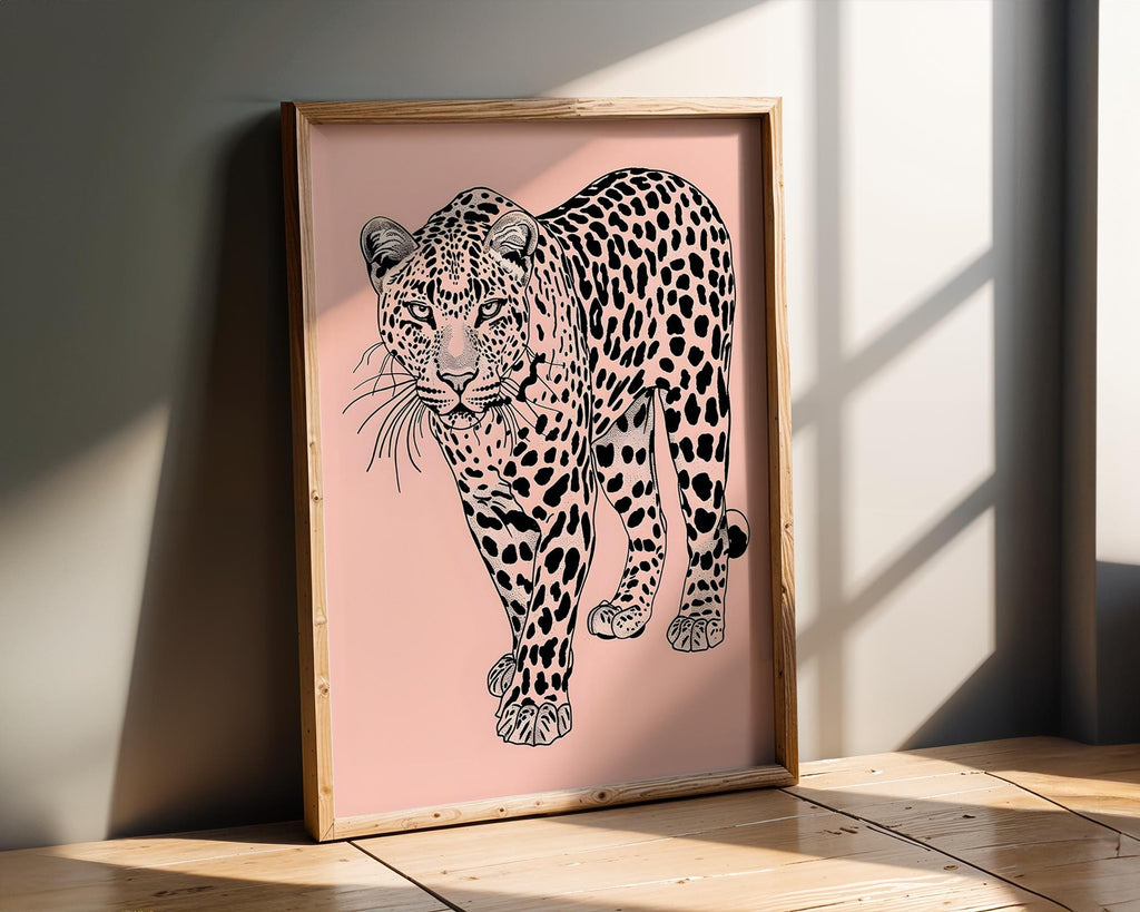 Modern Pop Art | Elegant Leopard  Print | Minimalist Pink Jungle Cat Illustration wall art print, modern home decor, unframed artwork by Nomad & Nest