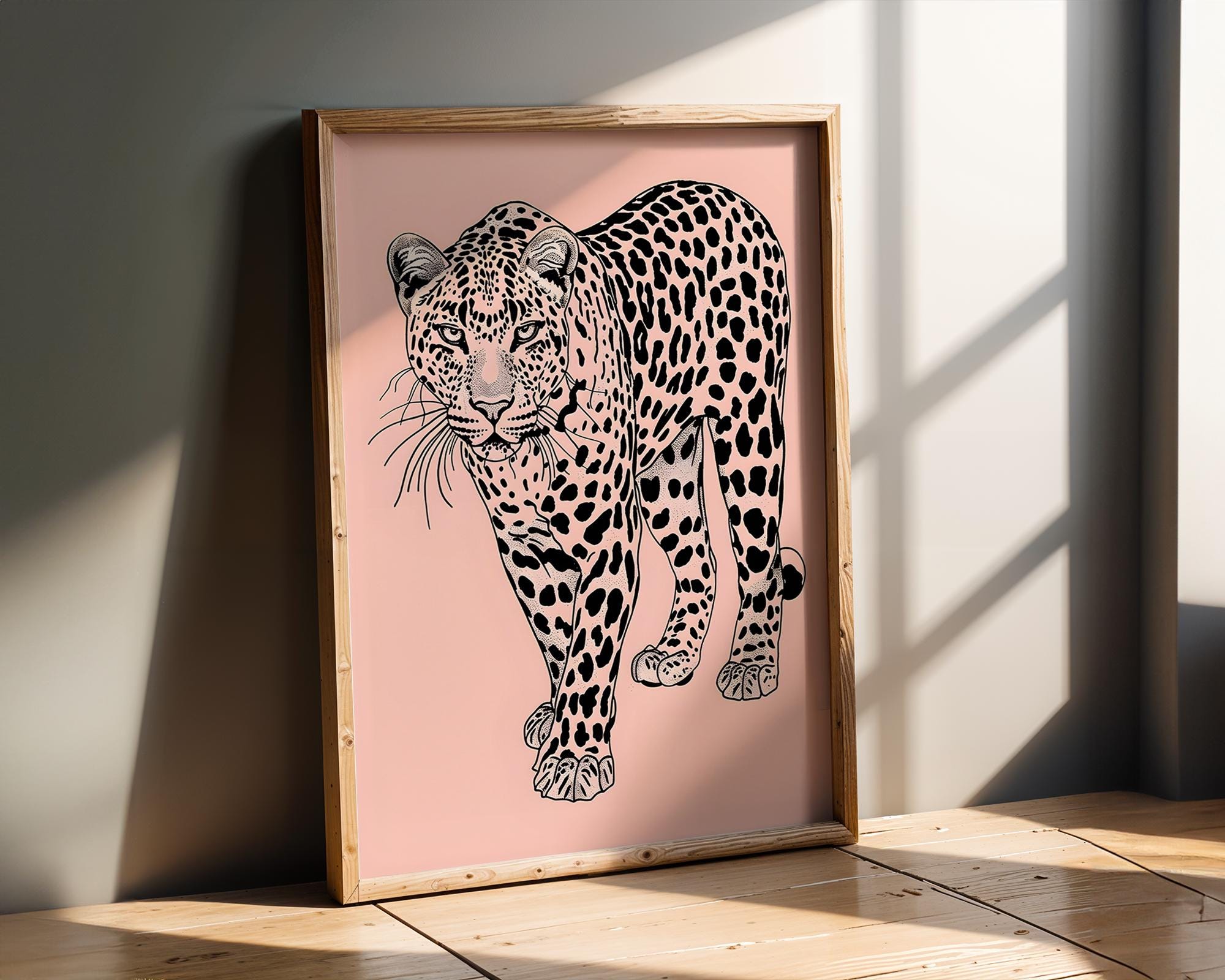 Modern Pop Art | Elegant Leopard  Print | Minimalist Pink Jungle Cat Illustration wall art print, modern home decor, unframed artwork by Nomad & Nest