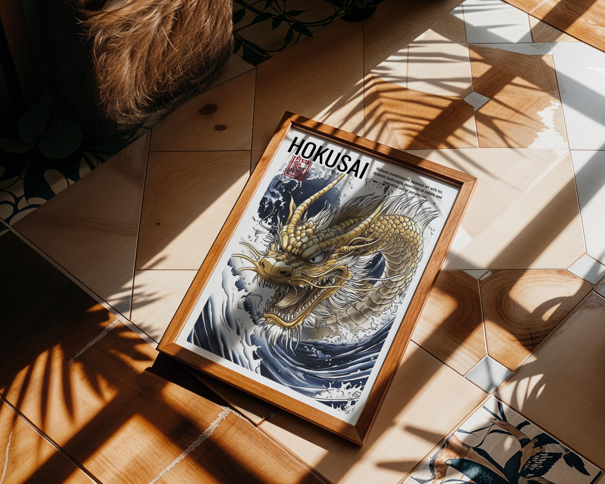 Japanese Poster | Dragon Art Print – Hokusai Style Ink Wash Painting wall art print, modern home decor, unframed artwork by Nomad & Nest