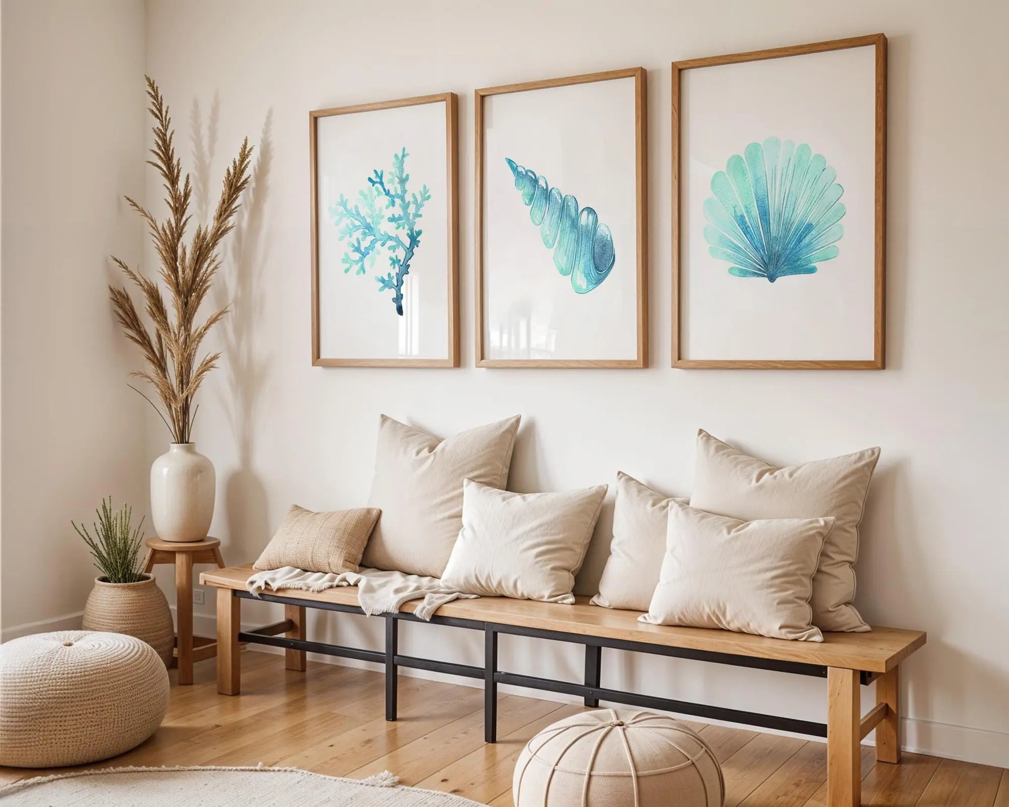 Colourful Prints | Aqua Coral & Shell Prints Set • Modern Beach House Watercolor Art wall art print, modern home decor, unframed artwork by Nomad & Nest