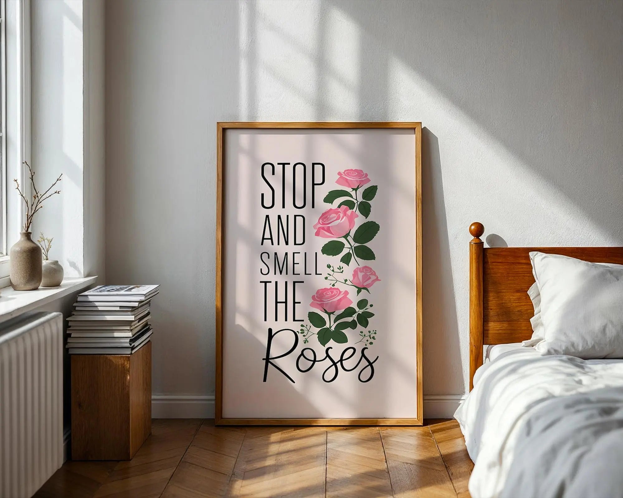 Positive Emotion | Stop and Smell the Roses Print | Floral Quote Wall Art | Mindfulness Home Decor wall art print, modern home decor, unframed artwork by Nomad & Nest