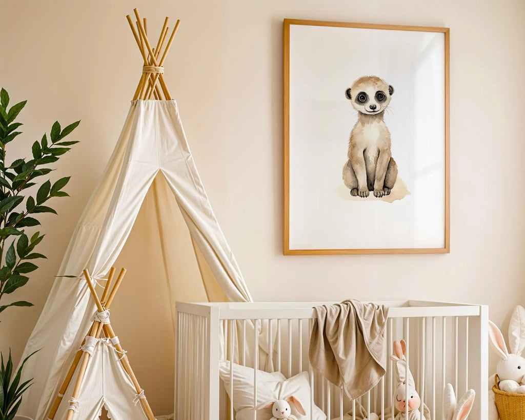 Playroom Ideas | Meerkat Nursery Wall Art | Safari Animal Baby Print wall art print, modern home decor, unframed artwork by Nomad & Nest