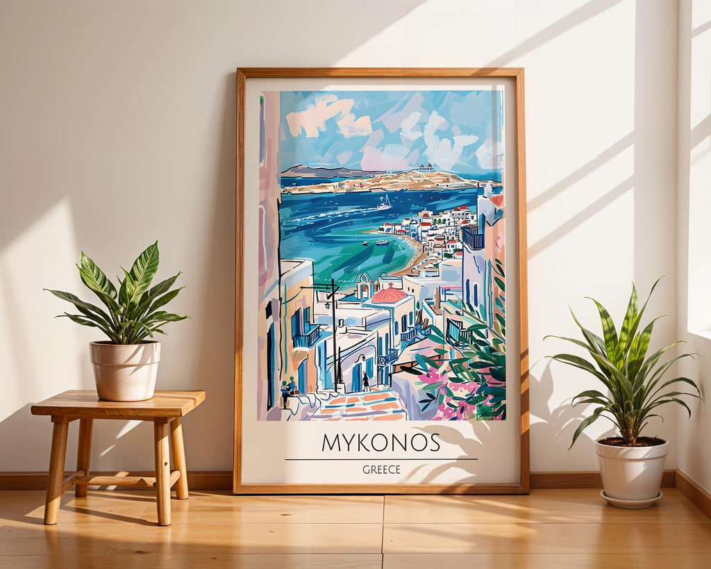 Mykonos Greece Travel Print | Coastal Mediterranean Wall Art wall art print, modern home decor, unframed artwork by Nomad & Nest