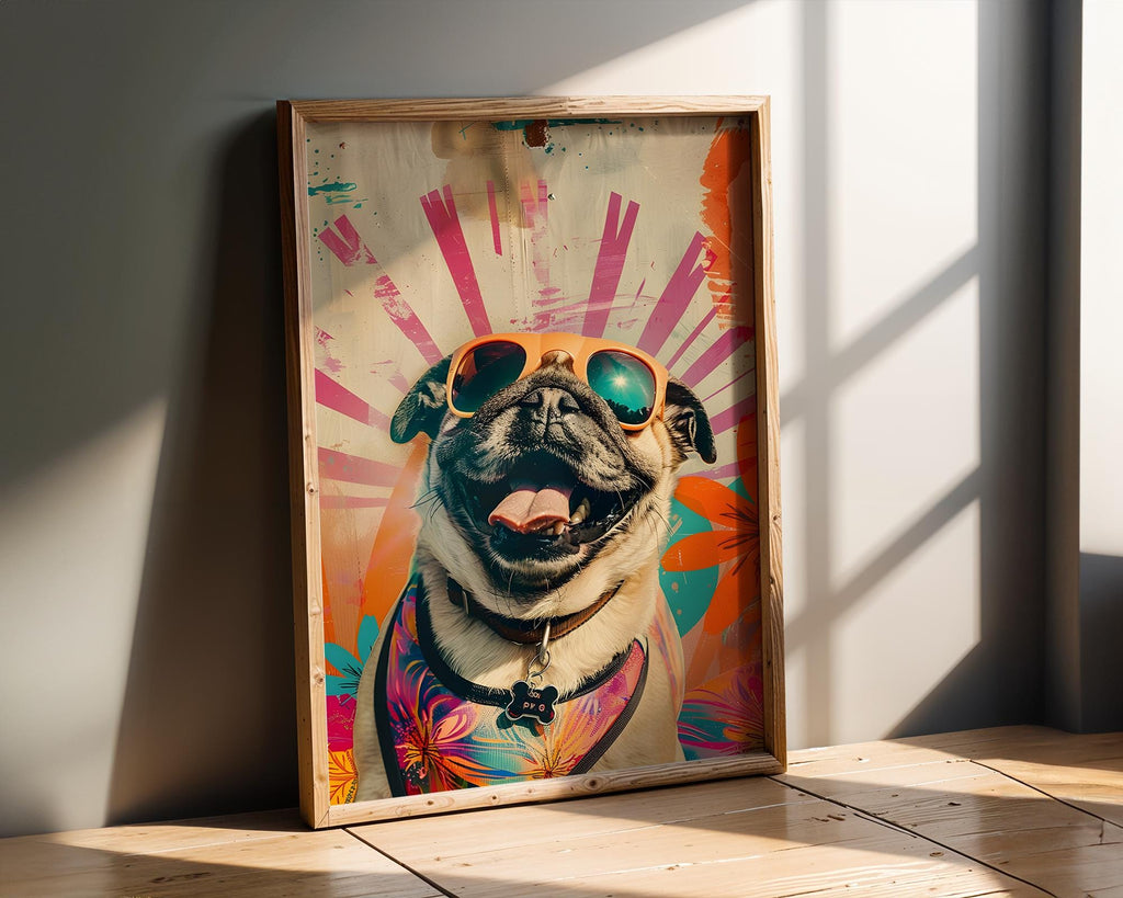 Modern Pop Art | Pug Print | Funny Dog with Sunglasses, Retro Home Decor wall art print, modern home decor, unframed artwork by Nomad & Nest