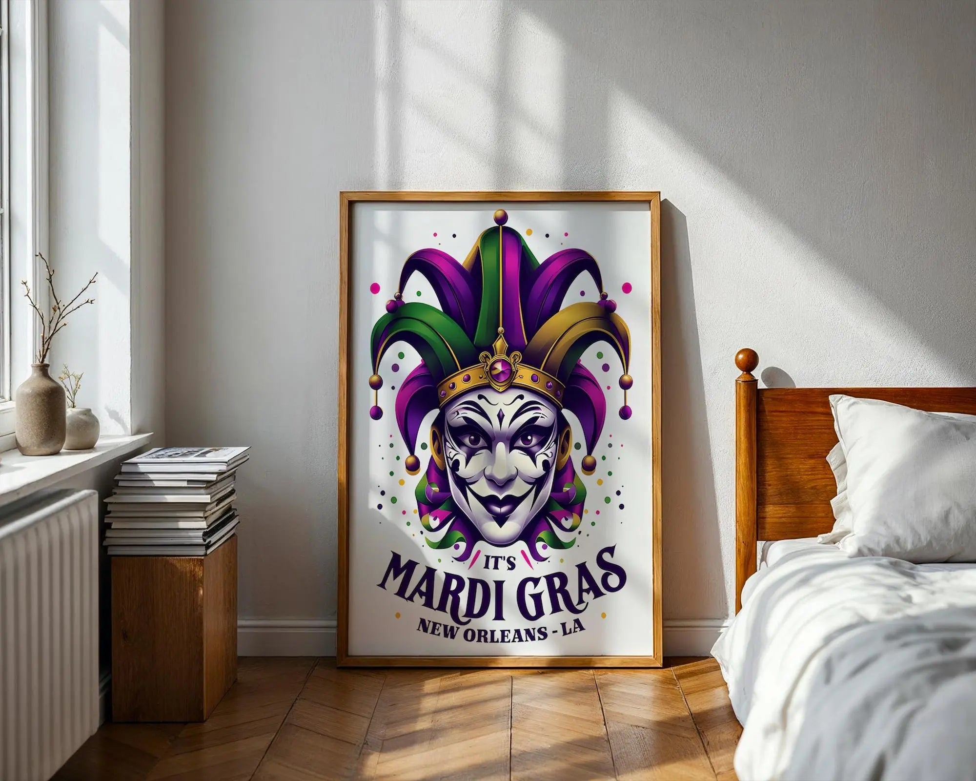 Positive Emotion | Mardi Gras Wall Art | Jester Mask Illustration | New Orleans Carnival Poster wall art print, modern home decor, unframed artwork by Nomad & Nest