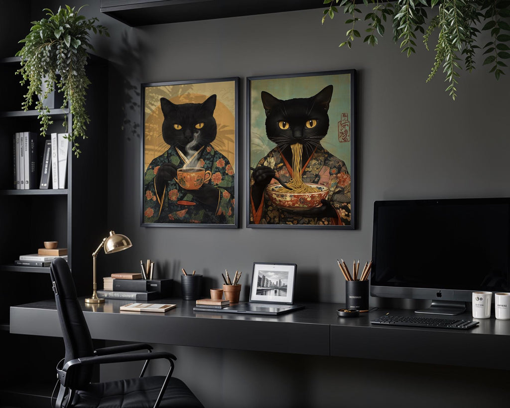 Japanese Poster | Ramen Cat Art Print – Funny  Kimono wall art print, modern home decor, unframed artwork by Nomad & Nest