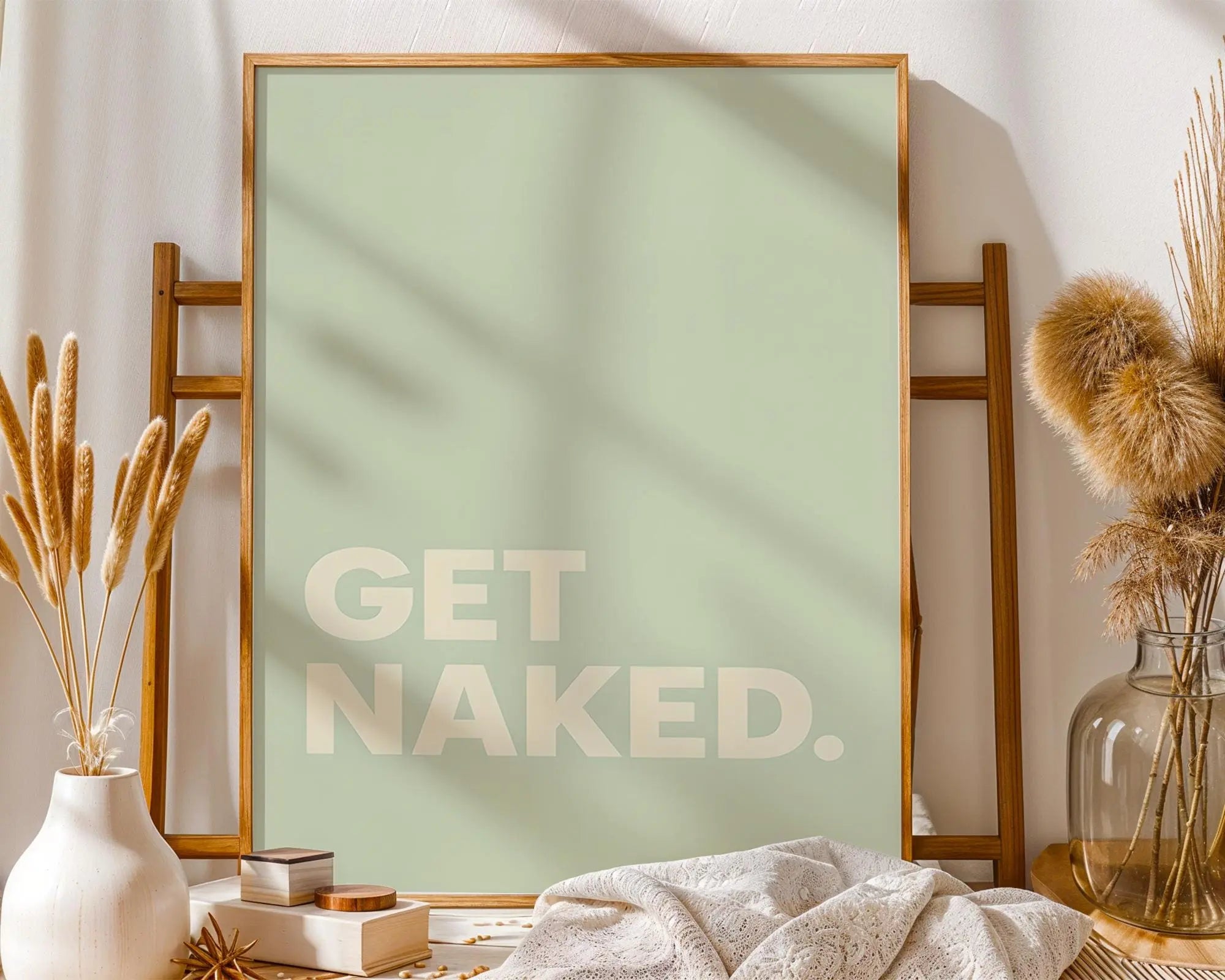 Positive Emotion | Get Naked Wall Art | Bold Modern Typography | Playful Bathroom Decor | Minimal Statement Poster wall art print, modern home decor, unframed artwork by Nomad & Nest