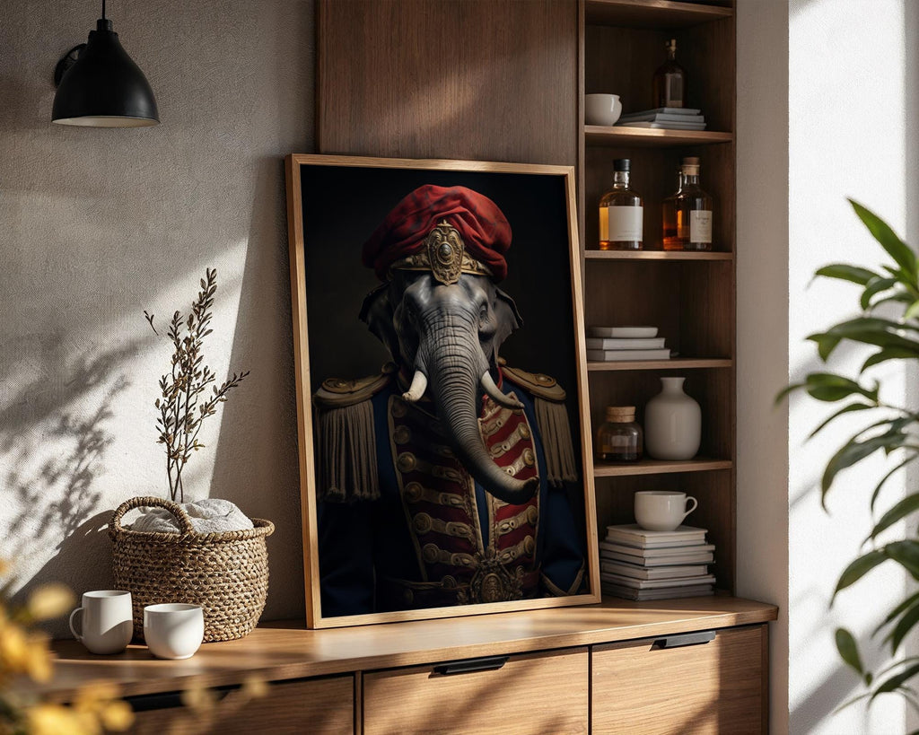 Regal Elephant Art Print | 18th Century Military Portrait wall art print, modern home decor, unframed artwork by Nomad & Nest