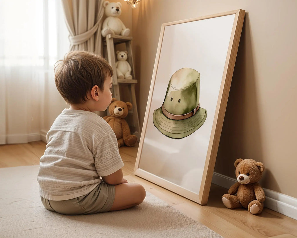 Playroom Ideas | Safari Explorer Hat Nursery Wall Art Adventure Theme Print wall art print, modern home decor, unframed artwork by Nomad & Nest