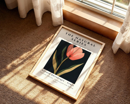 Coral Tulip Art Print • Bold Modern Floral on Black wall art print, modern home decor, unframed artwork by Nomad & Nest