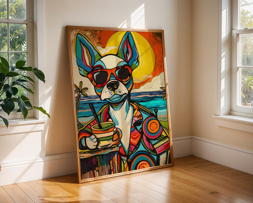 Boston Terrier Cocktail Art Print | Retro Summer Beach Poster wall art print, modern home decor, unframed artwork by Nomad & Nest