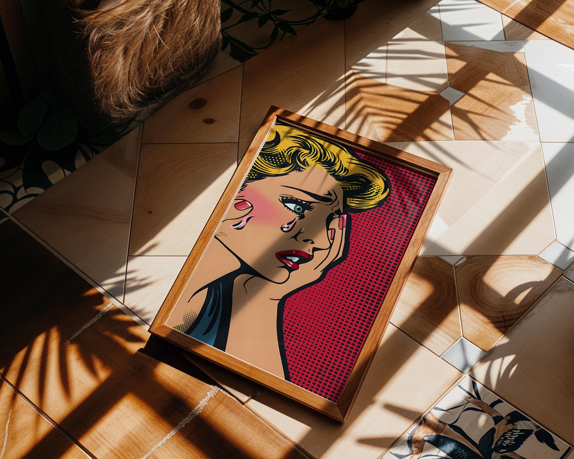 Modern Pop Art | Crying Woman  Print | Vintage Comic Book Style wall art print, modern home decor, unframed artwork by Nomad & Nest