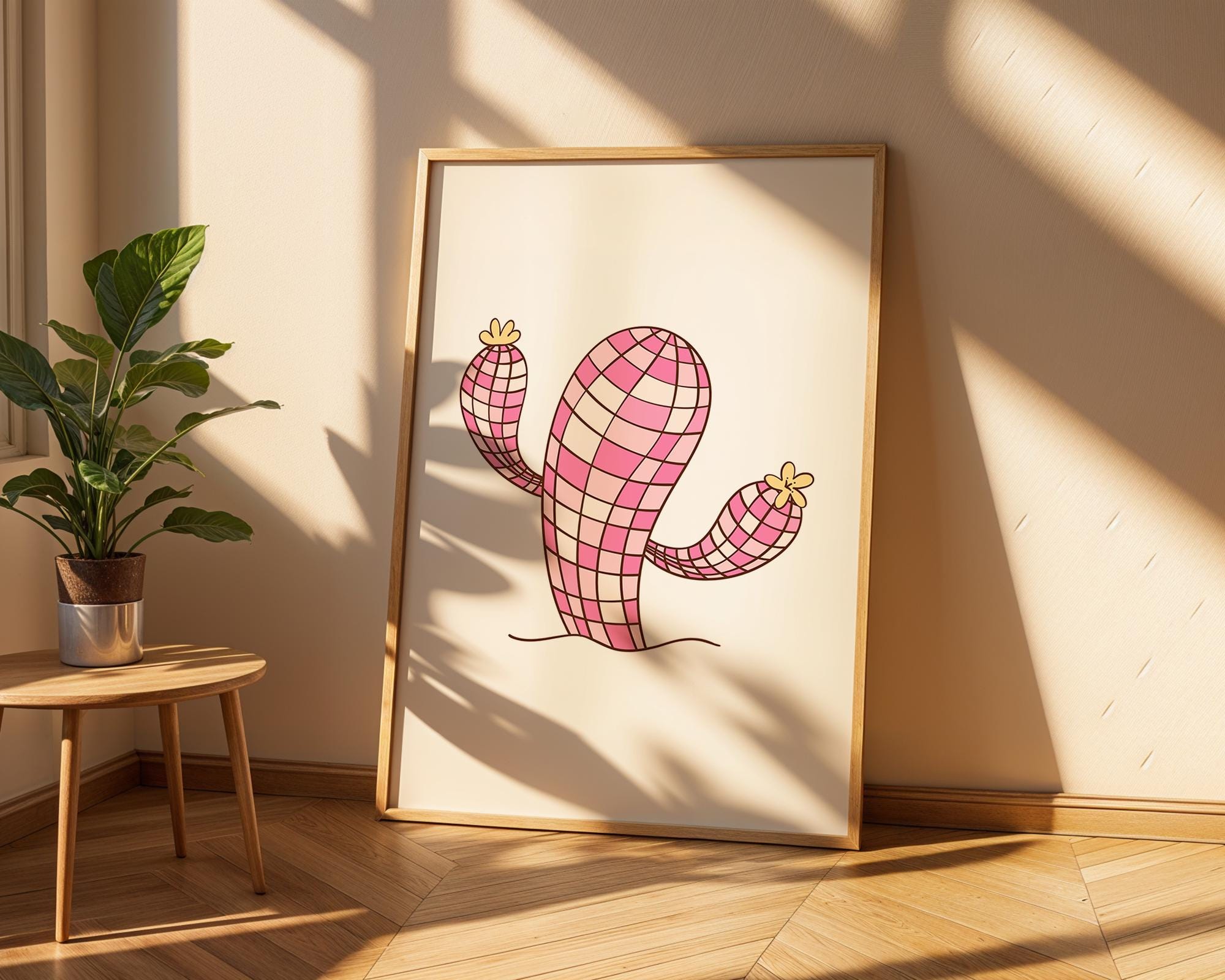 Pink Checkered Cactus Print | Retro Southwestern Wall Art wall art print, modern home decor, unframed artwork by Nomad & Nest