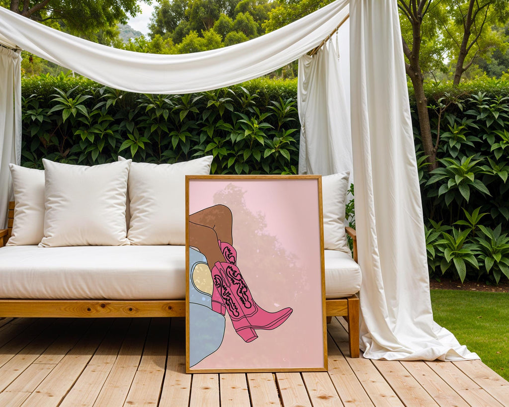 Pink Cowboy Boots Art Print | Coastal Cowgirl Wall Decor wall art print, modern home decor, unframed artwork by Nomad & Nest