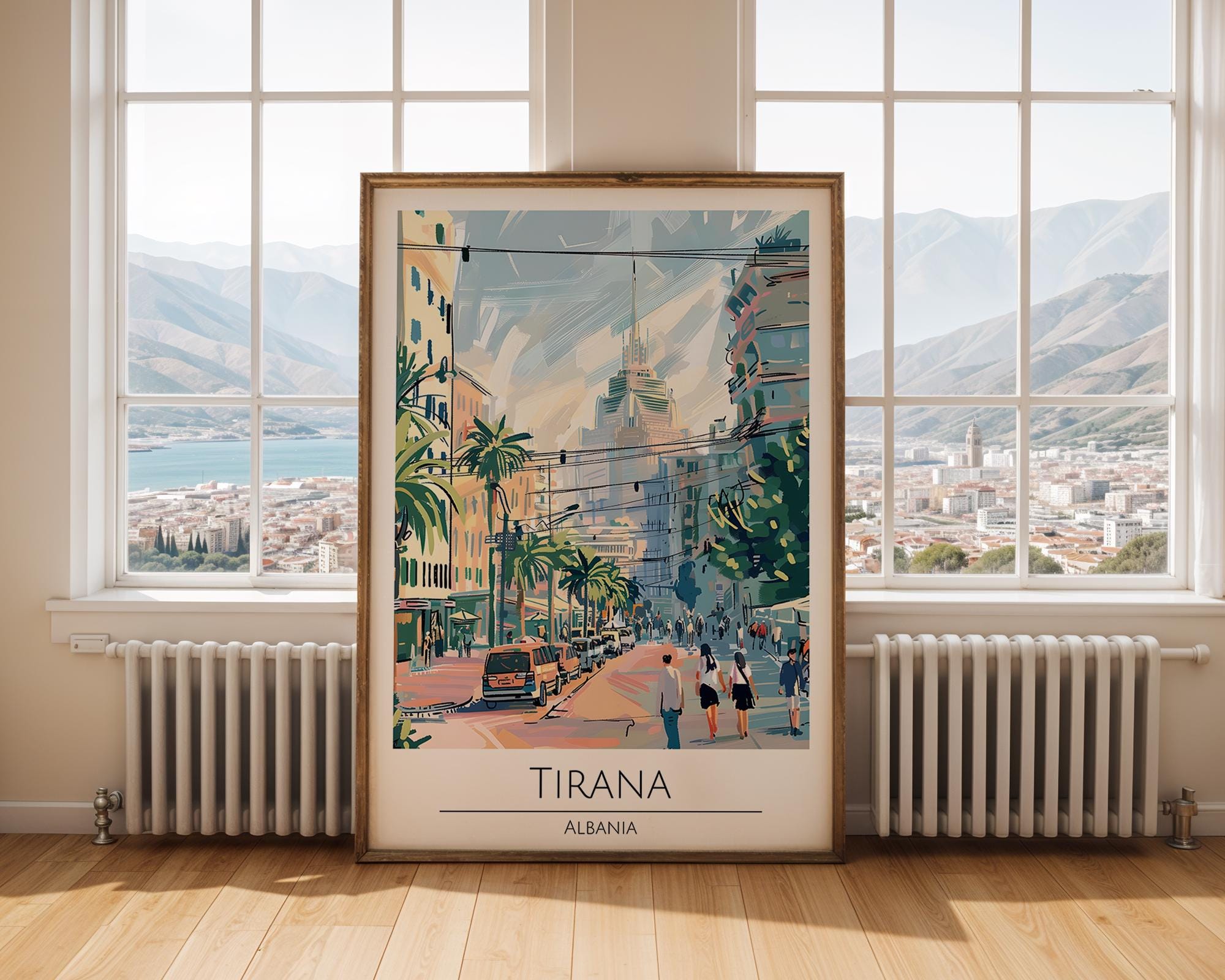 Tirana Albania Travel Poster | Vibrant Cityscape Art Print wall art print, modern home decor, unframed artwork by Nomad & Nest