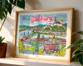 Salzburg Austria Travel Poster | Colorful European Cityscape Art Print wall art print, modern home decor, unframed artwork by Nomad & Nest