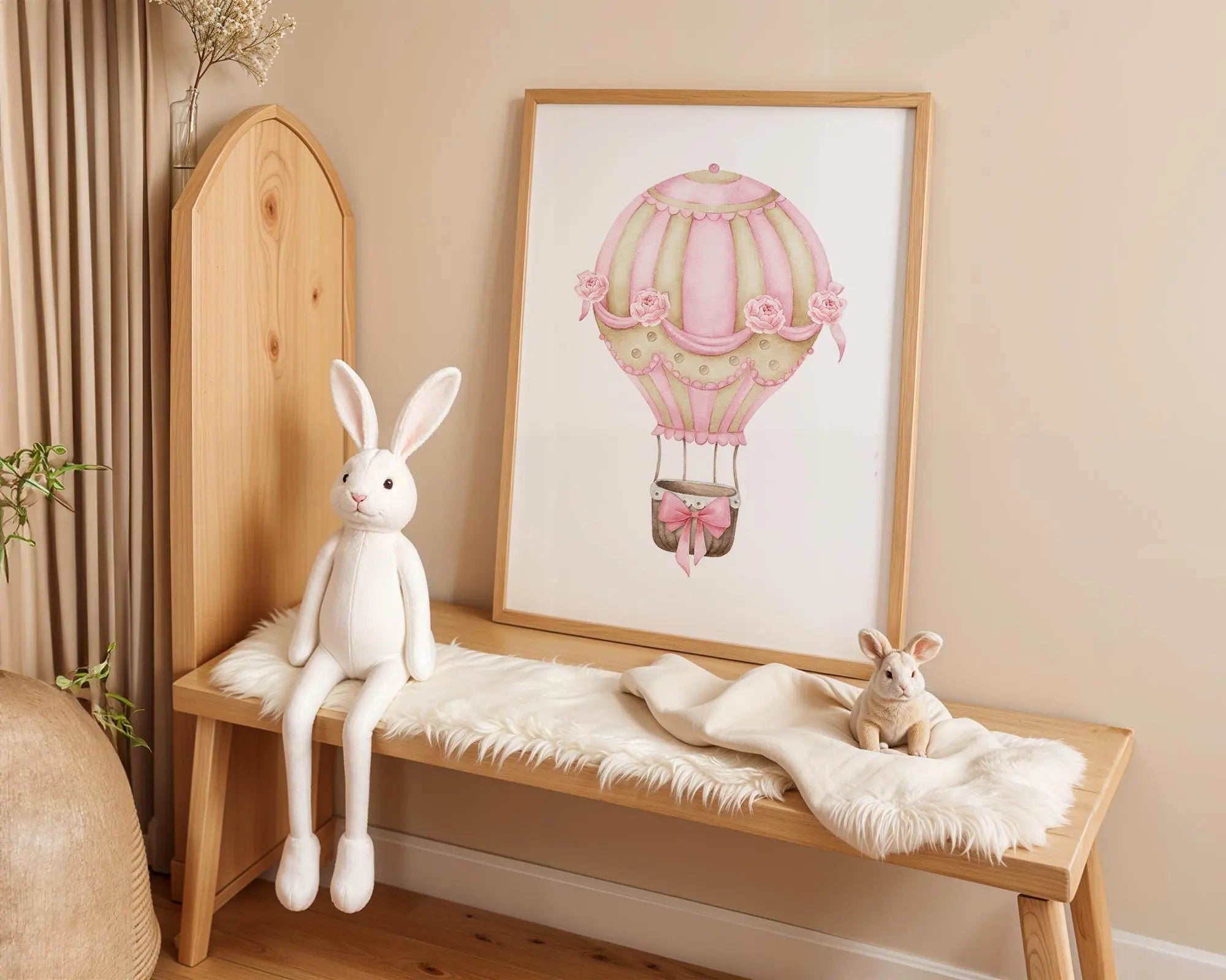 Playroom Ideas | Pink Hot Air Balloon Nursery Art | Vintage Baby Decor wall art print, modern home decor, unframed artwork by Nomad & Nest