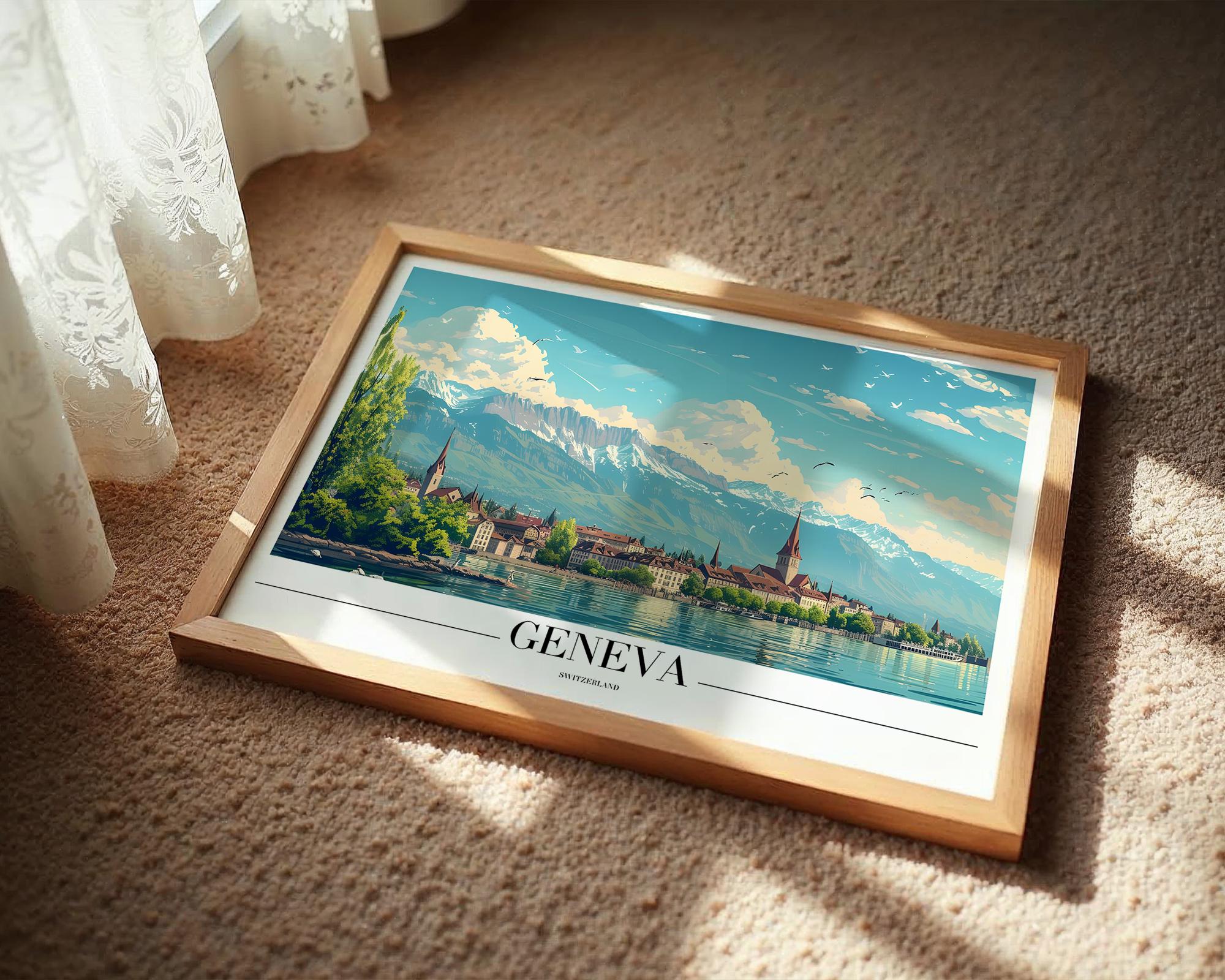 Geneva Switzerland Poster | Alpine Lake City Art Print wall art print, modern home decor, unframed artwork by Nomad & Nest