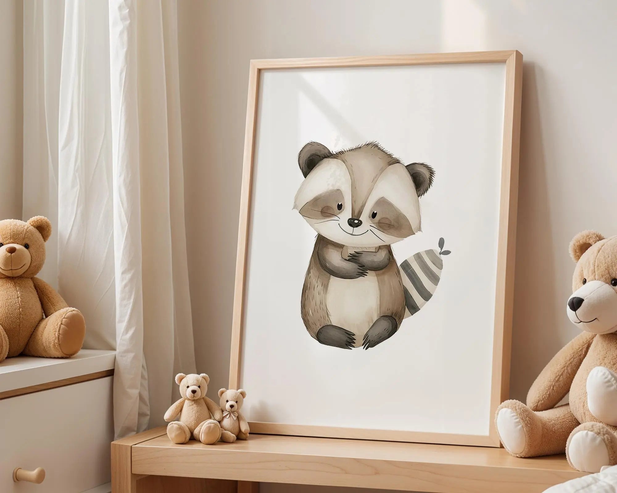 Playroom Ideas | Raccoon Nursery Wall Art | Woodland Animal Baby Illustration wall art print, modern home decor, unframed artwork by Nomad & Nest