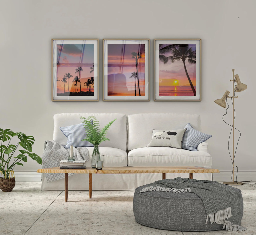 Colourful Prints | Tropical Sunset Palm Tree Print Set – Vibrant Coastal Wall Art Trio wall art print, modern home decor, unframed artwork by Nomad & Nest