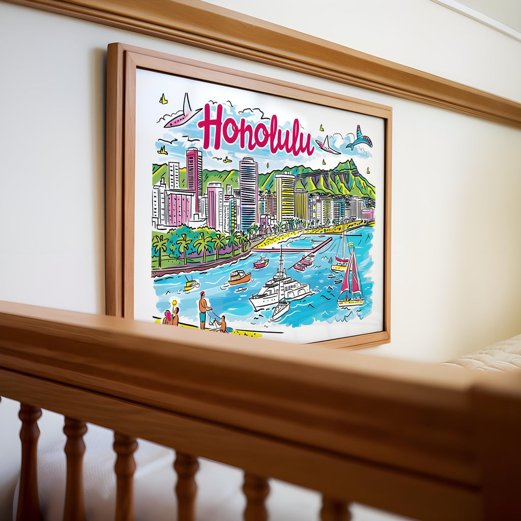 Honolulu Hawaii Art Print | Waikiki Beach Travel Poster wall art print, modern home decor, unframed artwork by Nomad & Nest