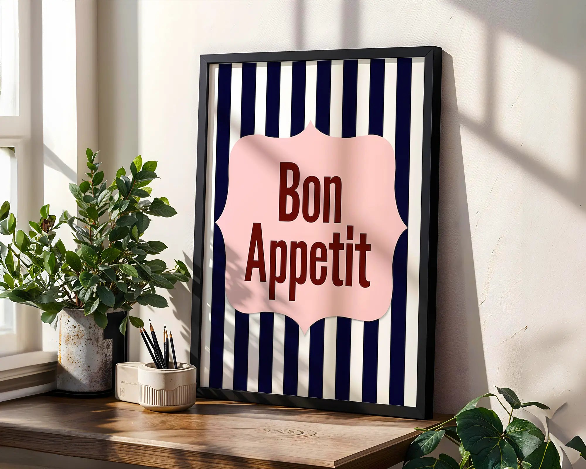 Positive Emotion | Bon Appetit Wall Art | Classic French Kitchen Typography | Striped Bistro Style Decor | Dining Room Print wall art print, modern home decor, unframed artwork by Nomad & Nest