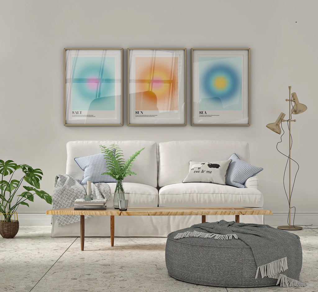 Colourful Prints | Sun Sea Salt Gradient Art Print Set | Modern Coastal Decor (Set of 3) wall art print, modern home decor, unframed artwork by Nomad & Nest