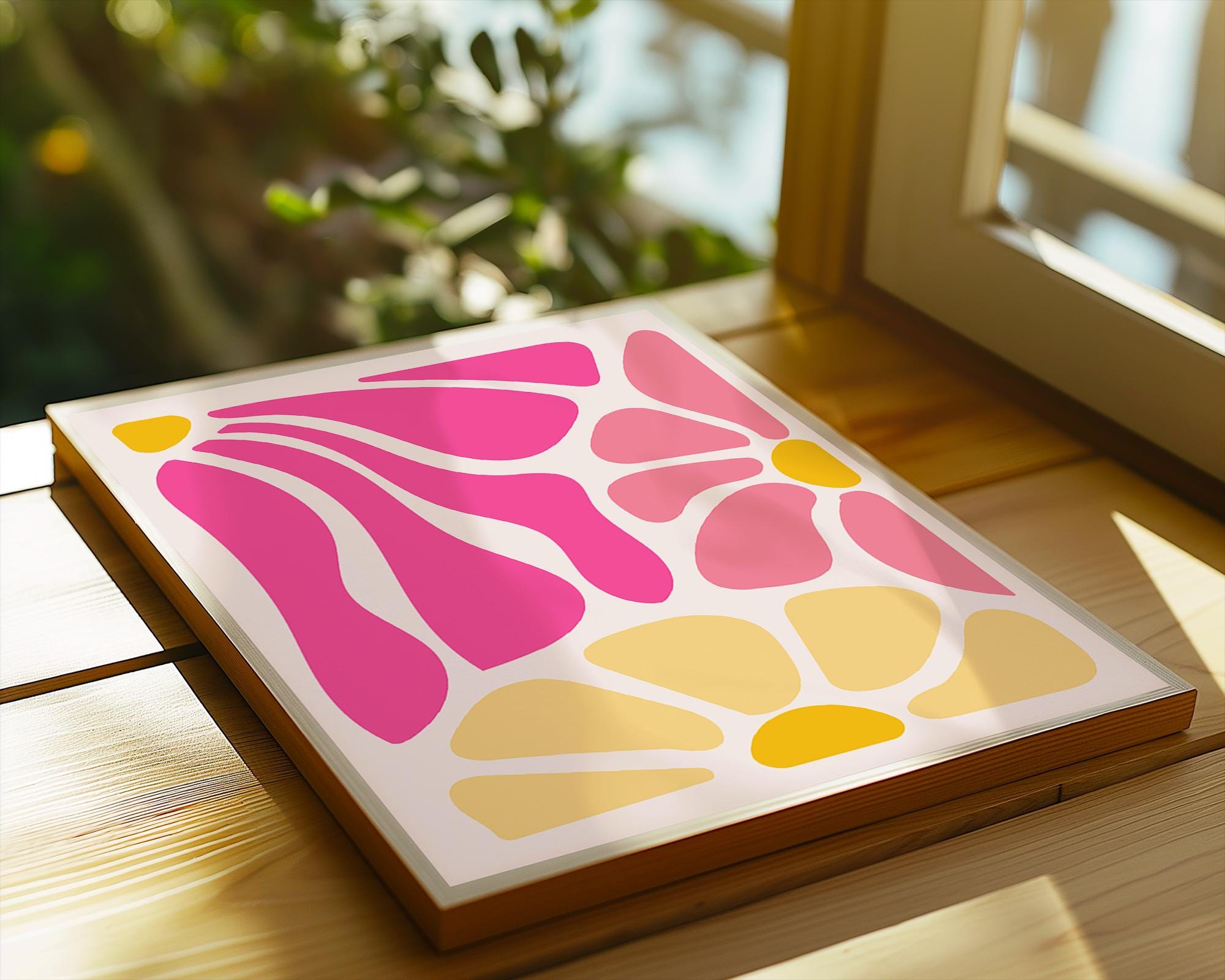Pink and Yellow Floral Art Print | Groovy Mid Century Modern Decor wall art print, modern home decor, unframed artwork by Nomad & Nest