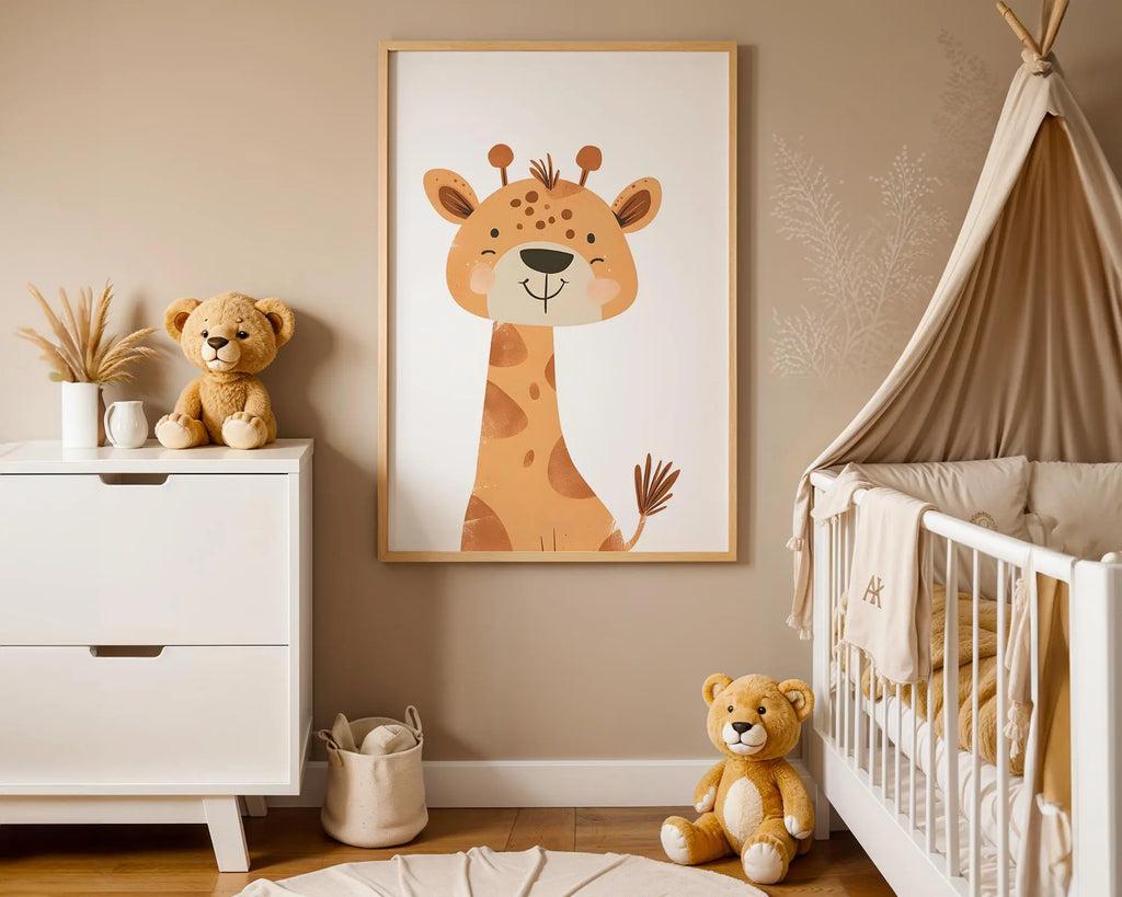 Playroom Ideas | Happy Giraffe Nursery Wall Art | Safari Animal Baby Print wall art print, modern home decor, unframed artwork by Nomad & Nest