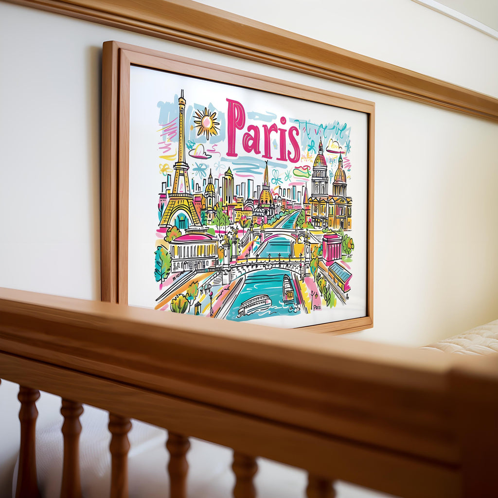 Paris France Poster | Colorful Cityscape Art Print wall art print, modern home decor, unframed artwork by Nomad & Nest