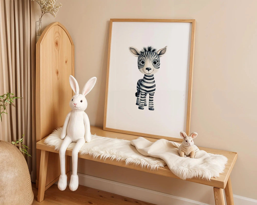 Playroom Ideas | Zebra Nursery Wall Art | Safari Animal Baby Illustration wall art print, modern home decor, unframed artwork by Nomad & Nest