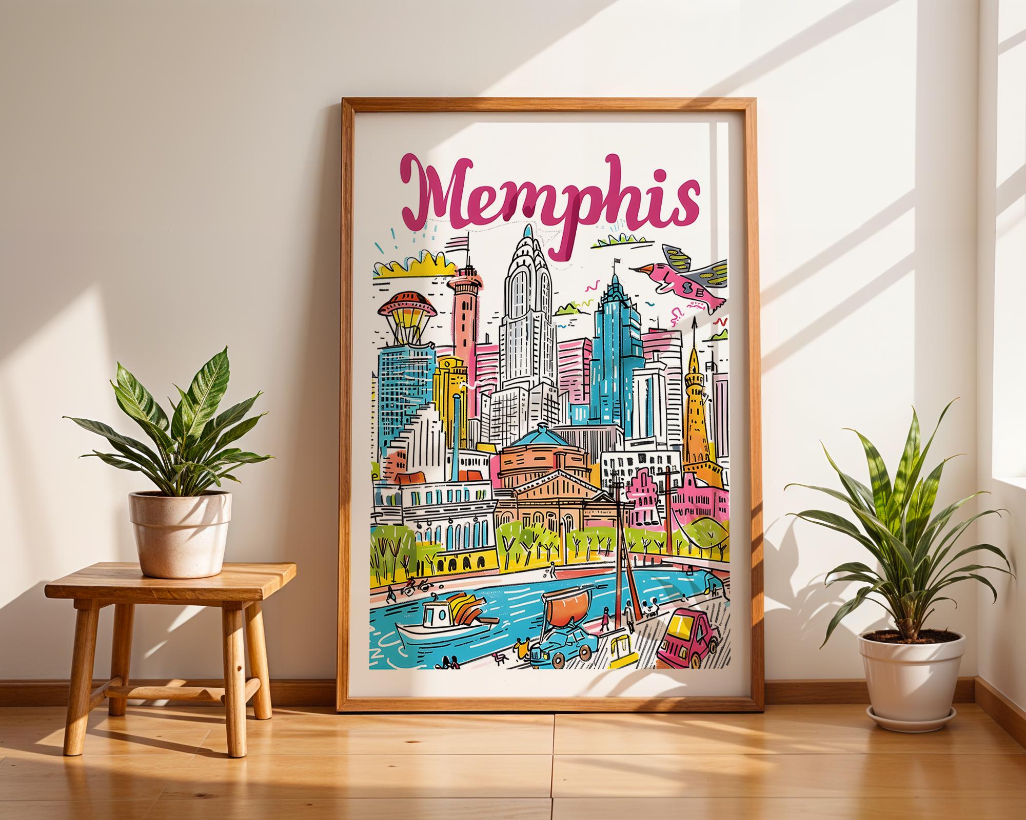 Memphis Travel Poster | Colorful Cityscape Art Print wall art print, modern home decor, unframed artwork by Nomad & Nest