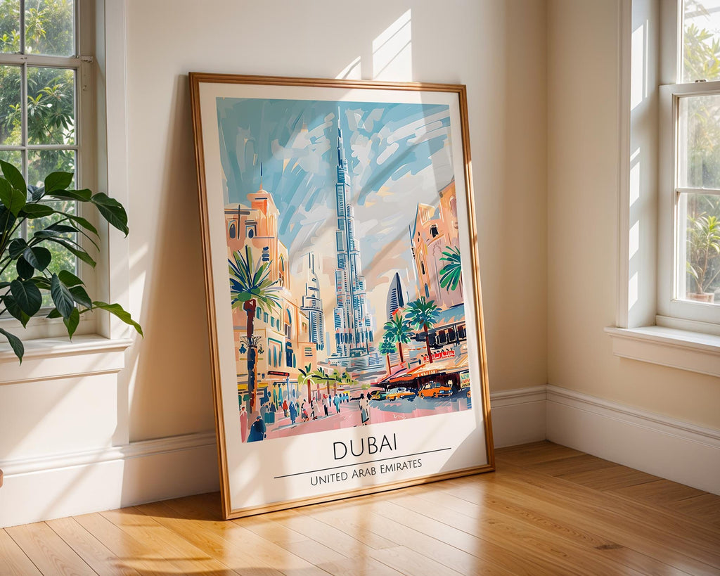 Dubai Skyline Art Print | Colorful Middle East Travel Poster wall art print, modern home decor, unframed artwork by Nomad & Nest