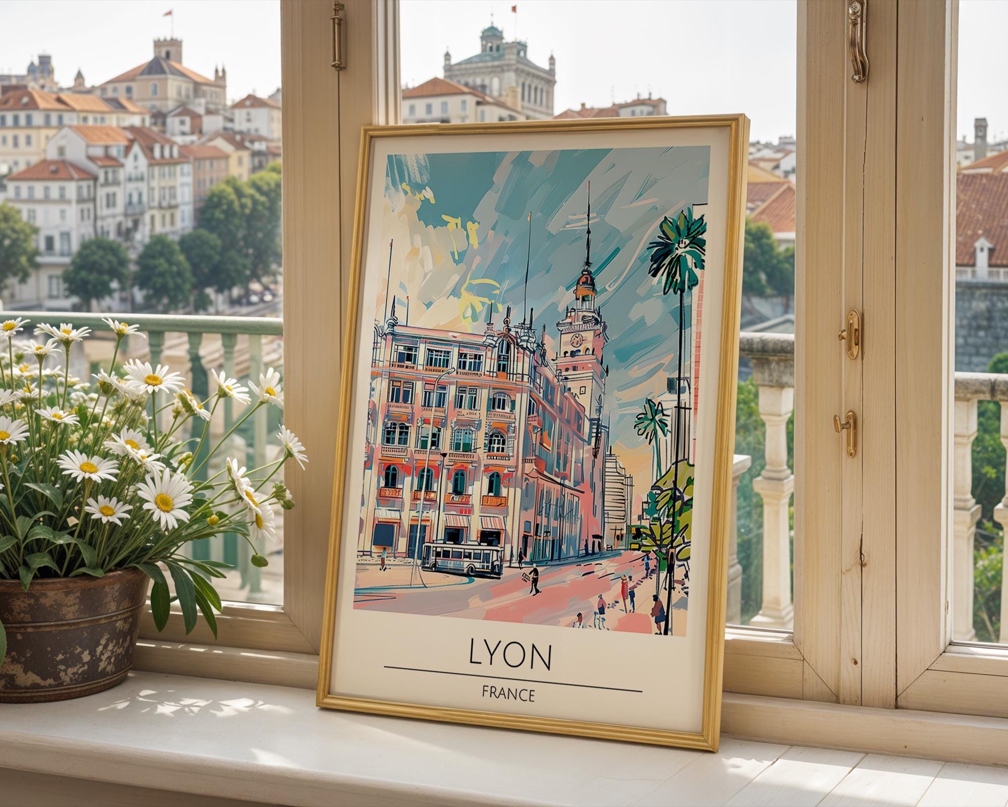 Lyon France City Art Print | Colorful Vintage Travel Poster wall art print, modern home decor, unframed artwork by Nomad & Nest