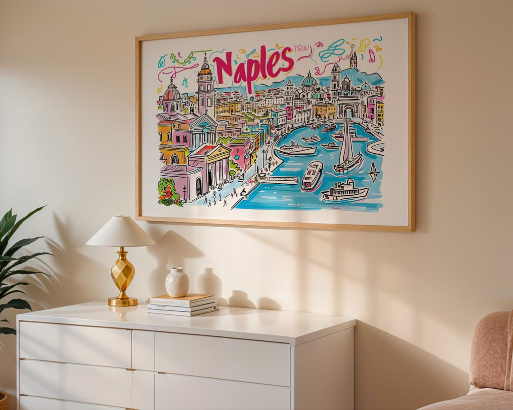 Naples Italy Travel Poster | Colorful Mediterranean Coast Art wall art print, modern home decor, unframed artwork by Nomad & Nest