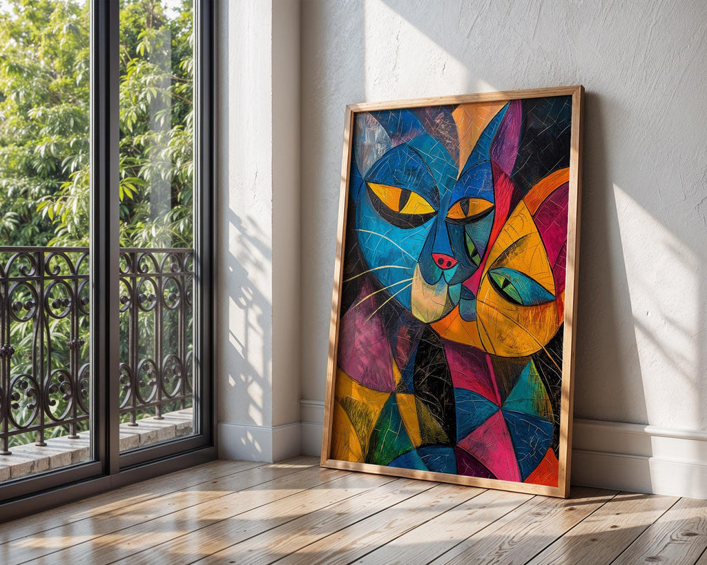 Cubist Cat Art Print | Colourful Geometric Feline Home Decor wall art print, modern home decor, unframed artwork by Nomad & Nest