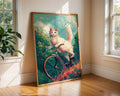 Cat on Bicycle Art Print | Retro Whimsical Illustration wall art print, modern home decor, unframed artwork by Nomad & Nest