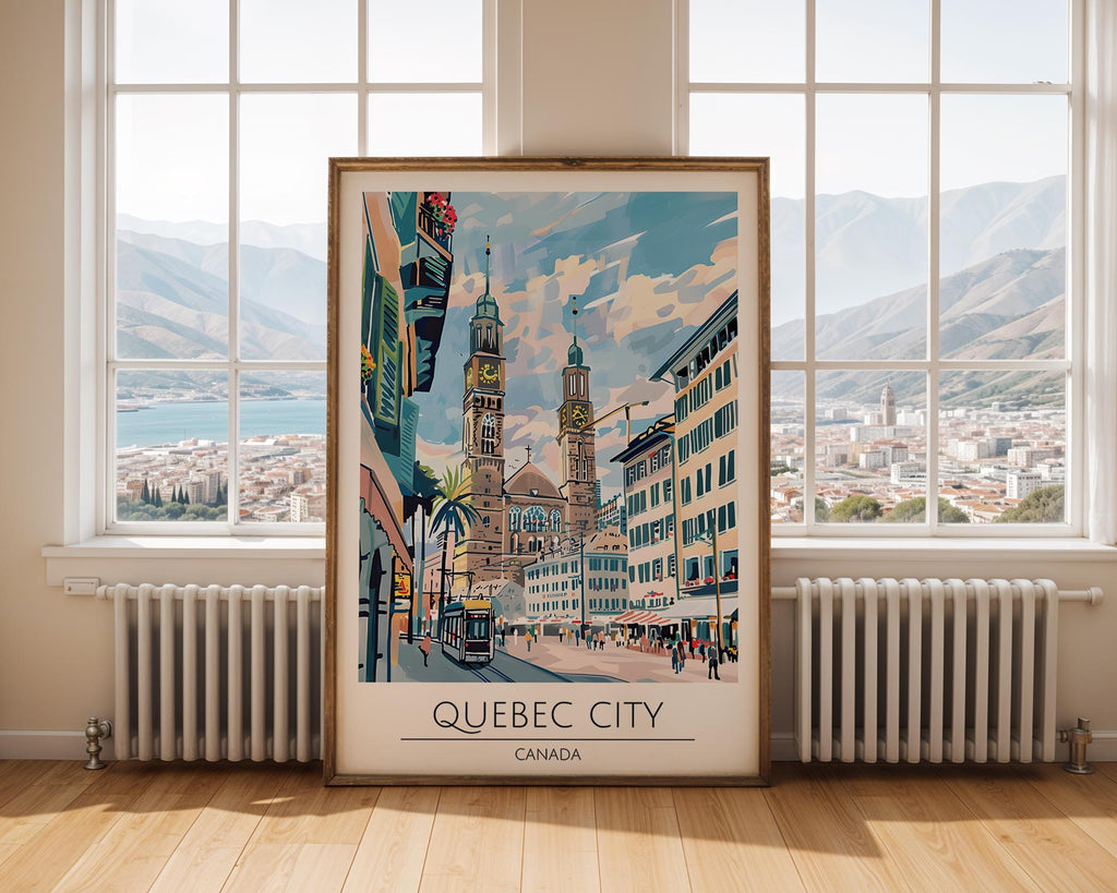 Quebec City Travel Poster | Colourful Canadian Cityscape Art wall art print, modern home decor, unframed artwork by Nomad & Nest