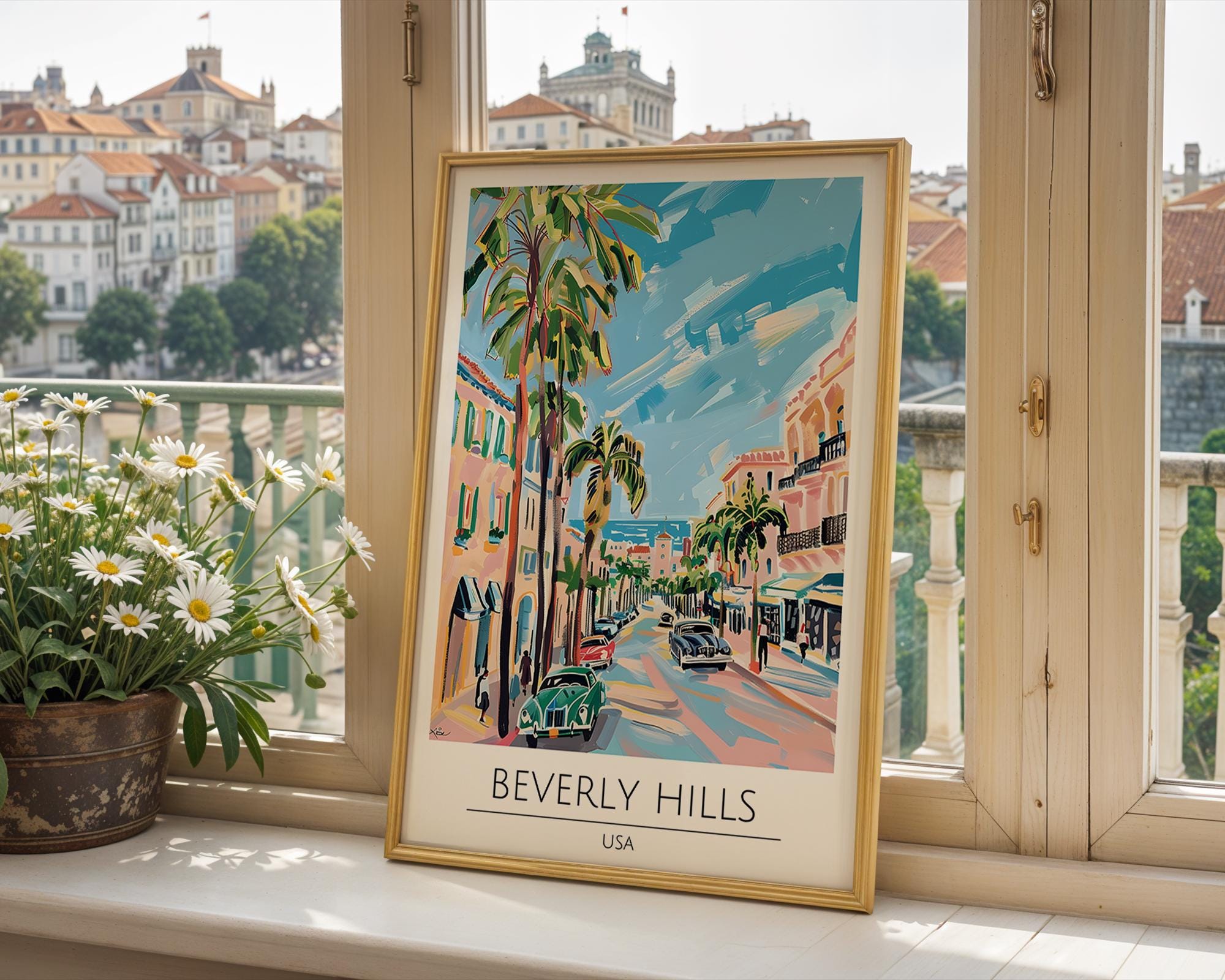Beverly Hills Travel Poster | Retro Palm Tree Art Print wall art print, modern home decor, unframed artwork by Nomad & Nest