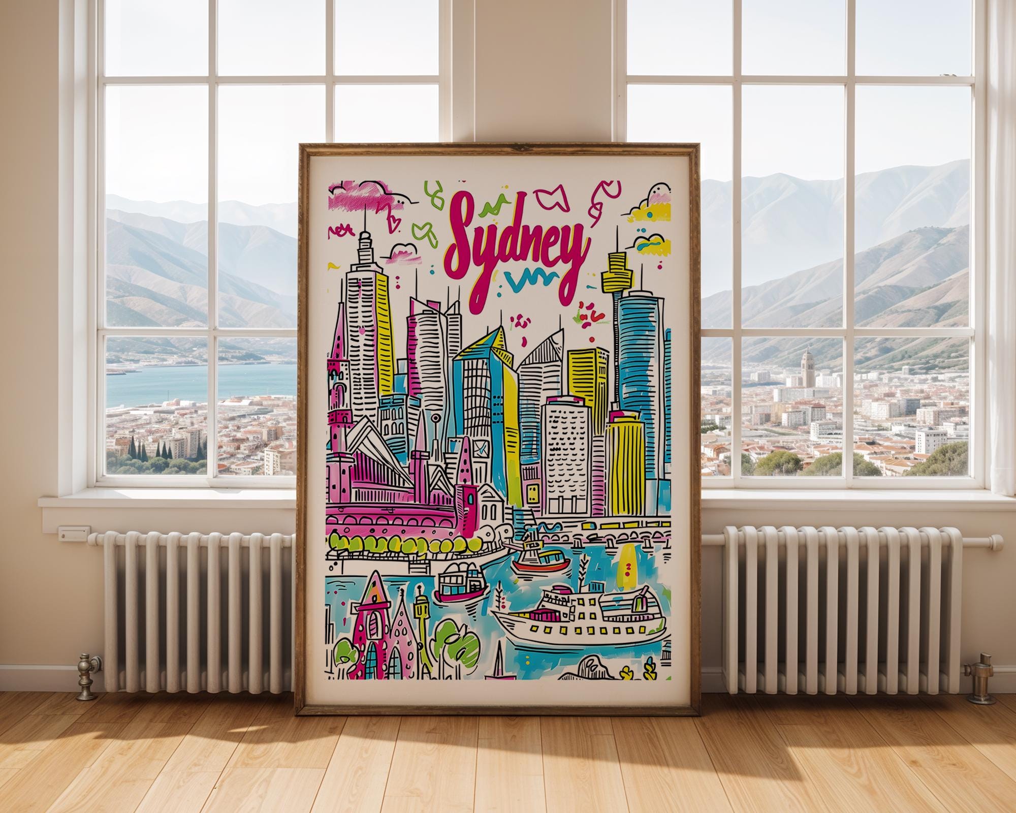 Sydney Opera House Print | Colorful Australia Travel Poster wall art print, modern home decor, unframed artwork by Nomad & Nest