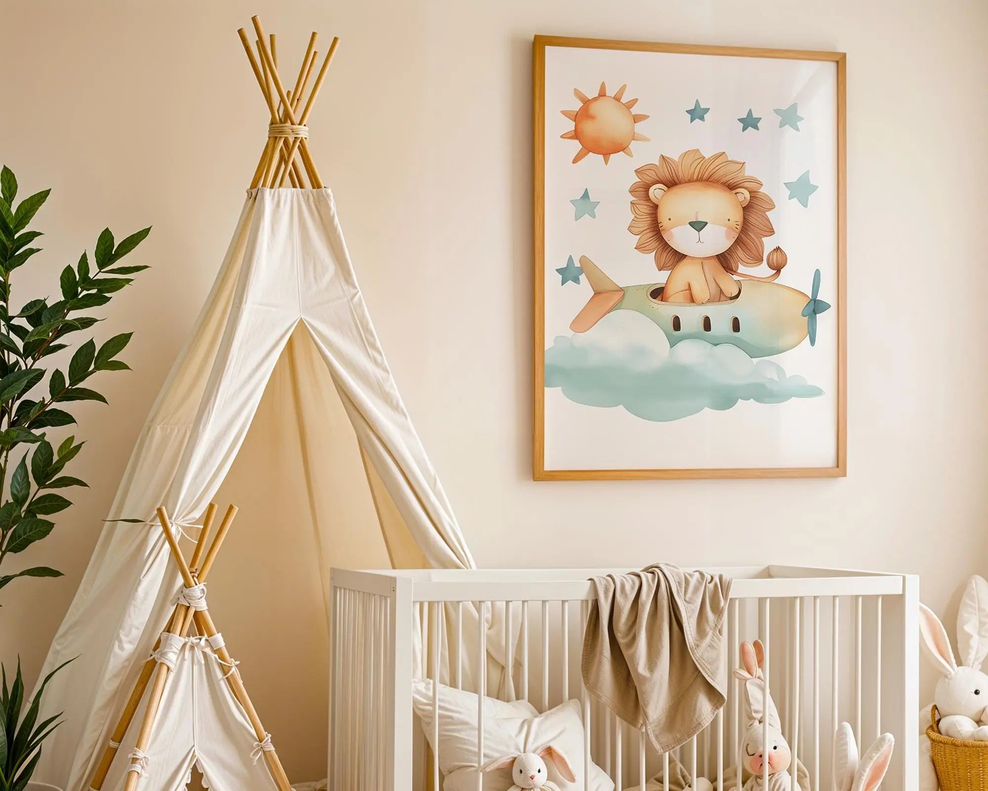 Playroom Ideas | Lion Airplane Nursery Art | Safari Adventure Baby Decor wall art print, modern home decor, unframed artwork by Nomad & Nest